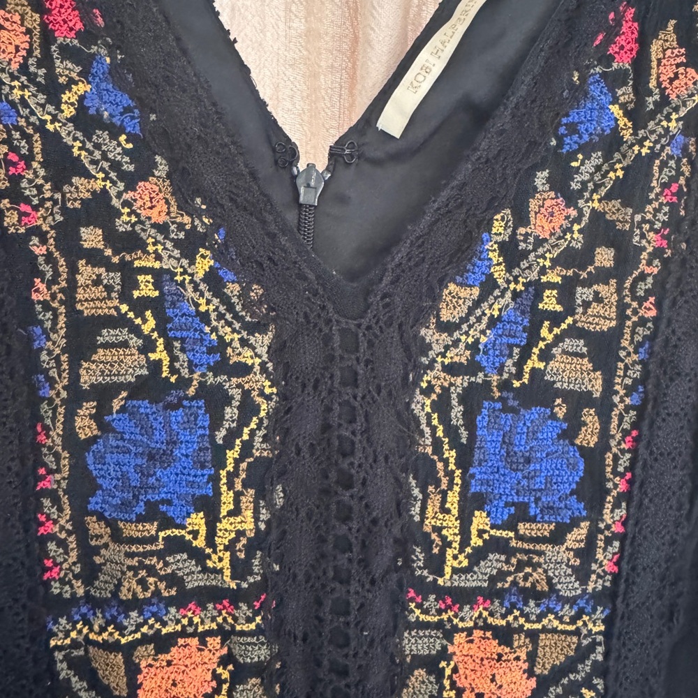 Kobi Halperin Black and Blue Embroidered Midi Dress